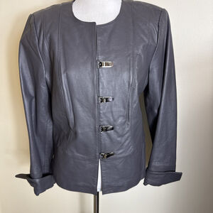 Pamela McCoy Gray Genuine Leather Jacket Size 8